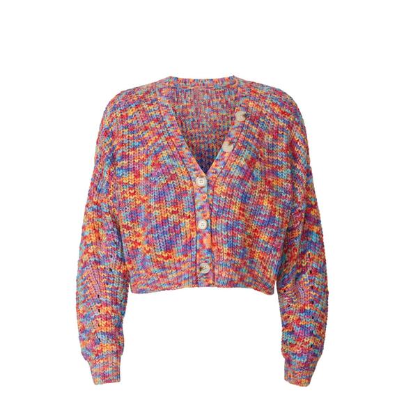 Line + Dot Bonnie Multicolor Rainbow Knit Button Front Cardigan Sweater Size M - Picture 6 of 12